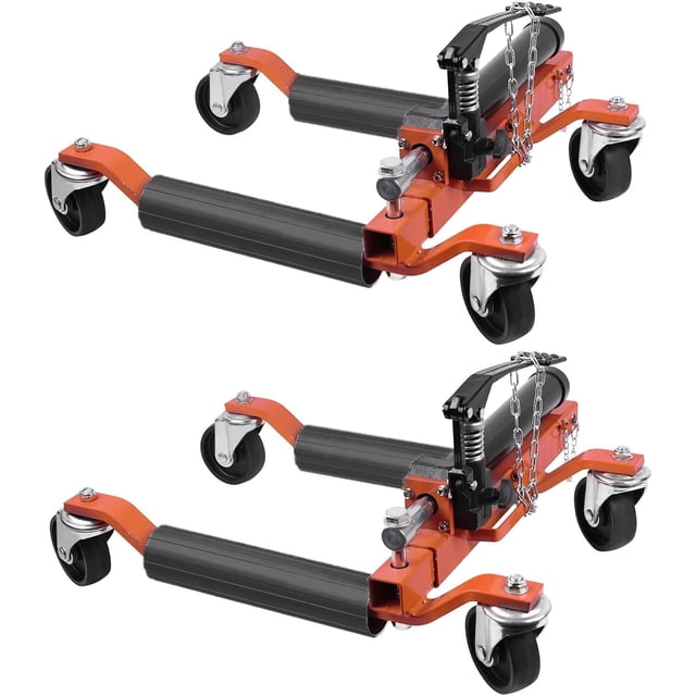 EDTara Car Dolly Set of 2, 1500LBS Capacity Wheel Dolly with Hydraulic Tire Jack and Ratcheting Foot Pedal for Vehicle Positioning for Truck RV Trailer, Orange