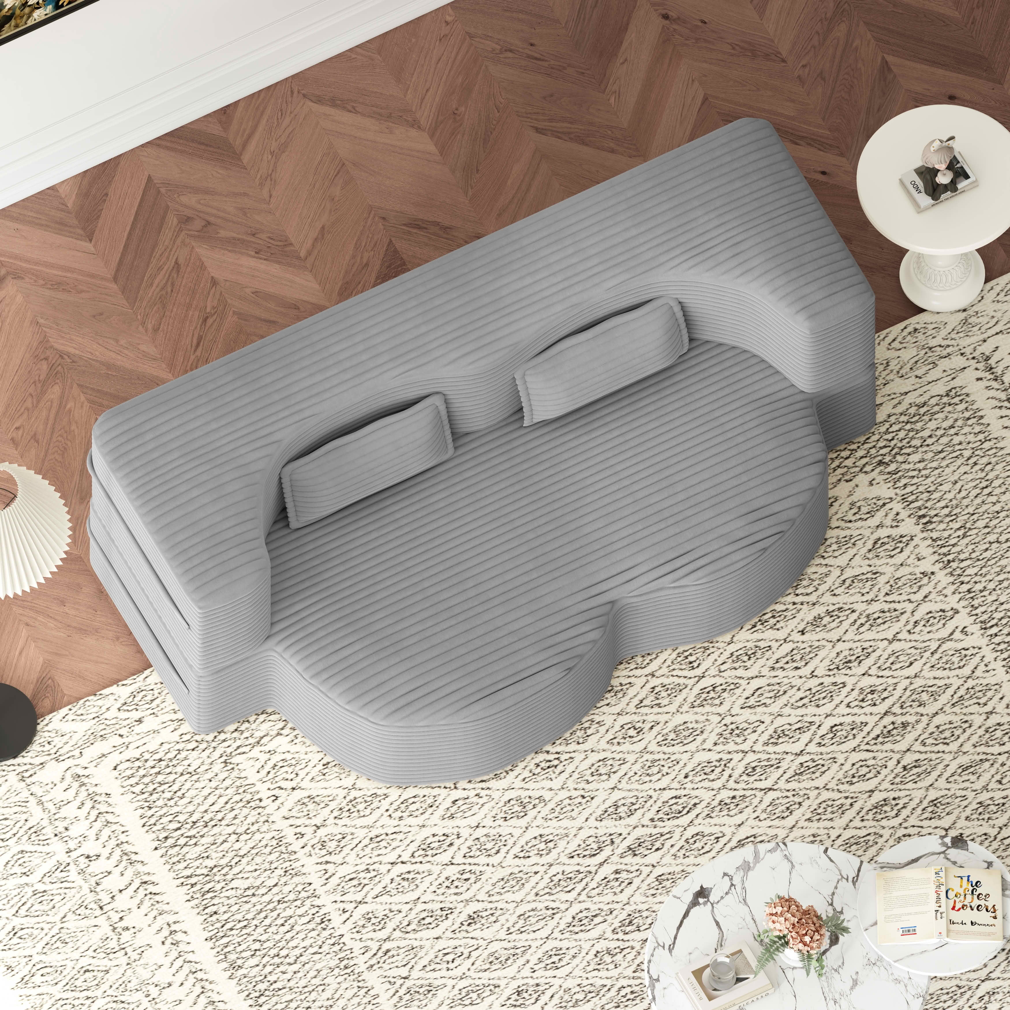 MAYEERTY Vacuum Compressed Corduroy Foldable Foam Sofa Bed, Full Size Zero Assembly Floor Sleeper with 2 Pillows