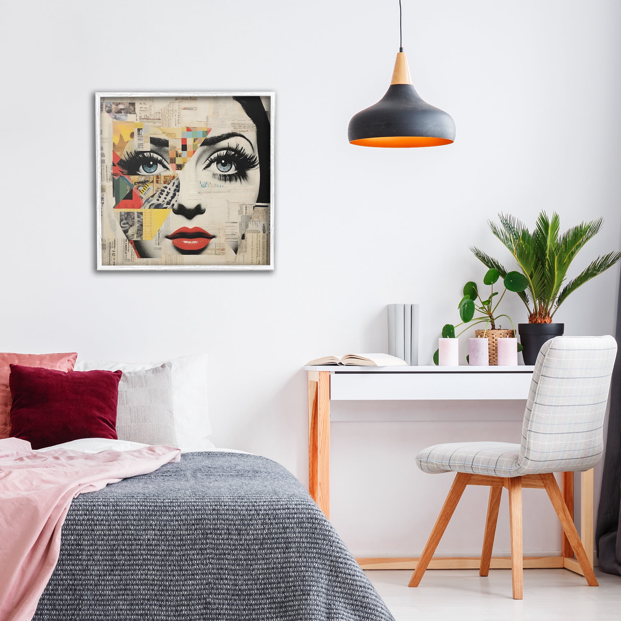 Stupell Industries Fashion Collage Pop Portrait White Framed Giclee Art, design by Creative Studio