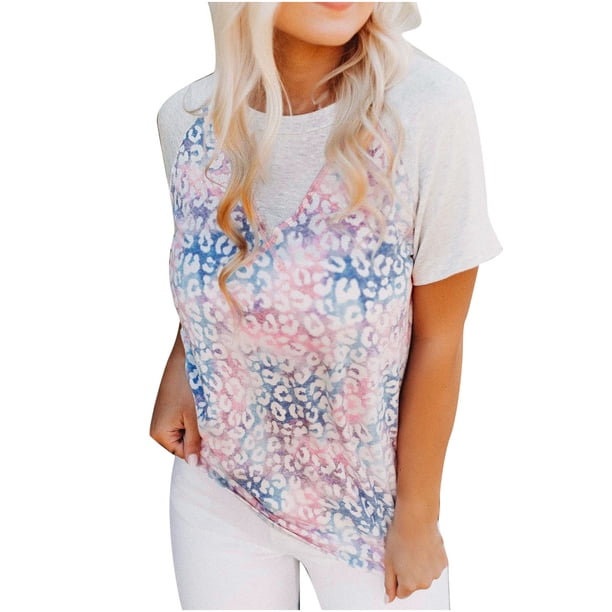 Camiseta holgada de manga corta con estampado de leopardo a la moda de verano para mujer Fridja ghk662