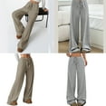 thumbnail image 2 of Cotton Straight Leg Pants for Women Drawstring Trousers with Stripe Pattern and Elastic Waist Shopping Travel Pants, 2 of 9