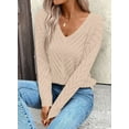 thumbnail image 3 of DOKOTOO Sweaters for Women Knit Hollow Out Crochet Sweater Lightweight V Neck Long Sleeve Fall Pullover Tops, 3 of 8