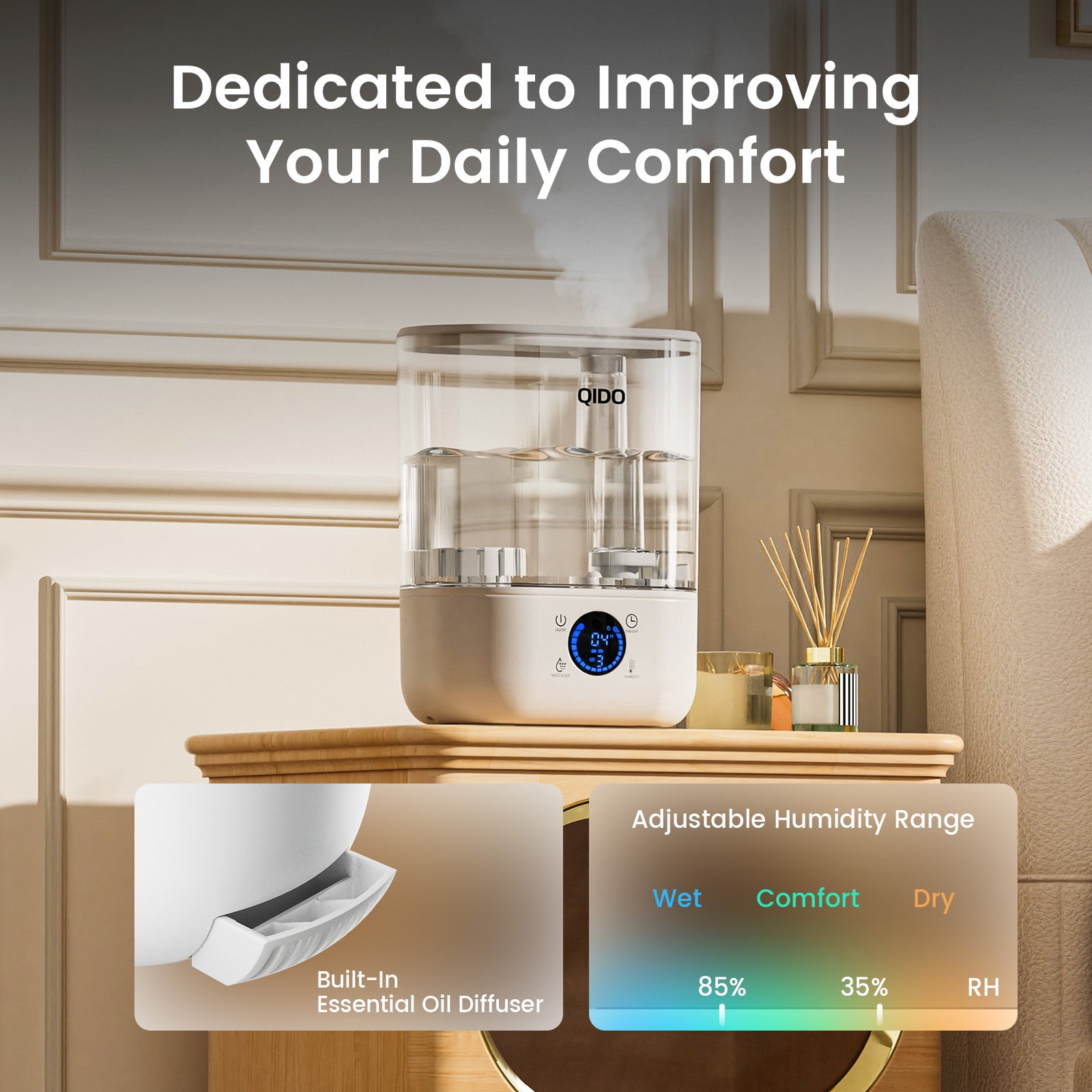 LUCKLIFE Smart Humidifiers for Bedroom,5L Top Fill Cool Mist & 36H Runtime Ultrasonic Humidifier,Quiet 28dB Essential Oil Diffuser for Baby & Plants, White