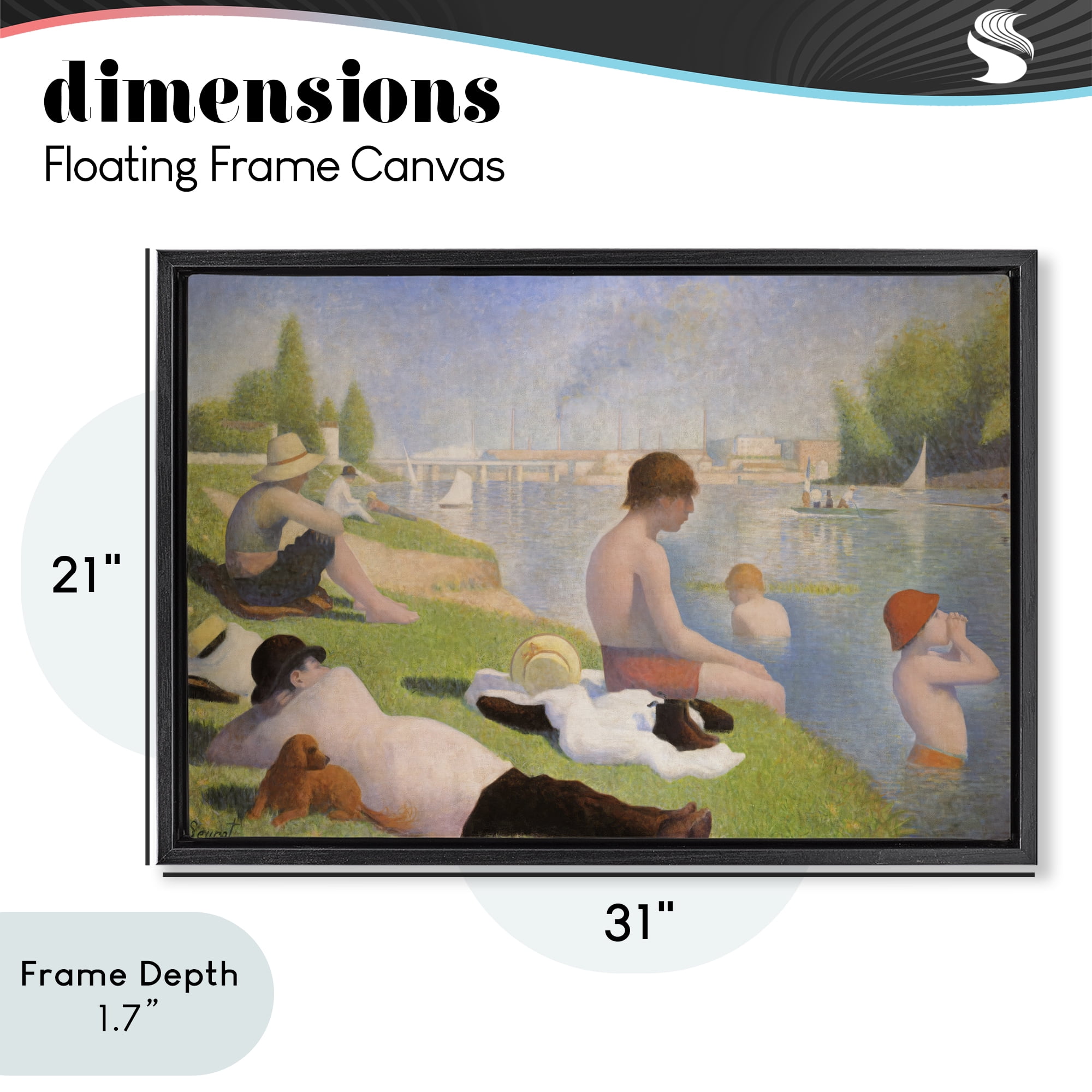 Stupell Industries Afternoon Bathers Georges Seurat Black Framed Floater Canvas Wall Art, design by Georges Seurat
