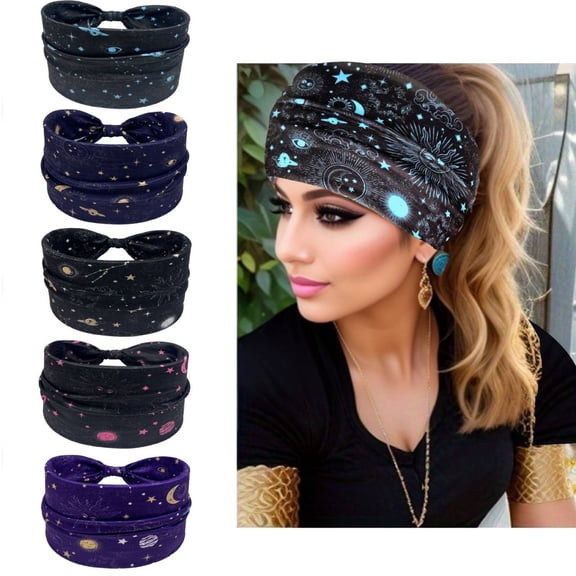 CUIYUAN Headband for Women Non Slip Printed African Wide Hair Wrap Extra Turban Head Bands for Lady Large Sport Workout Stretch Big Hair Bands Wide Headbands for Women Purple