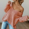 thumbnail image 2 of Arlun Women's off the Shoulder Sweaters Hollow out V-Neck Long Sleeve Chunky Knit Pullover Tops Chic Casual Fall Winter Loose Fit Solid Color Elegant Basic Sweater Pink L, 2 of 8