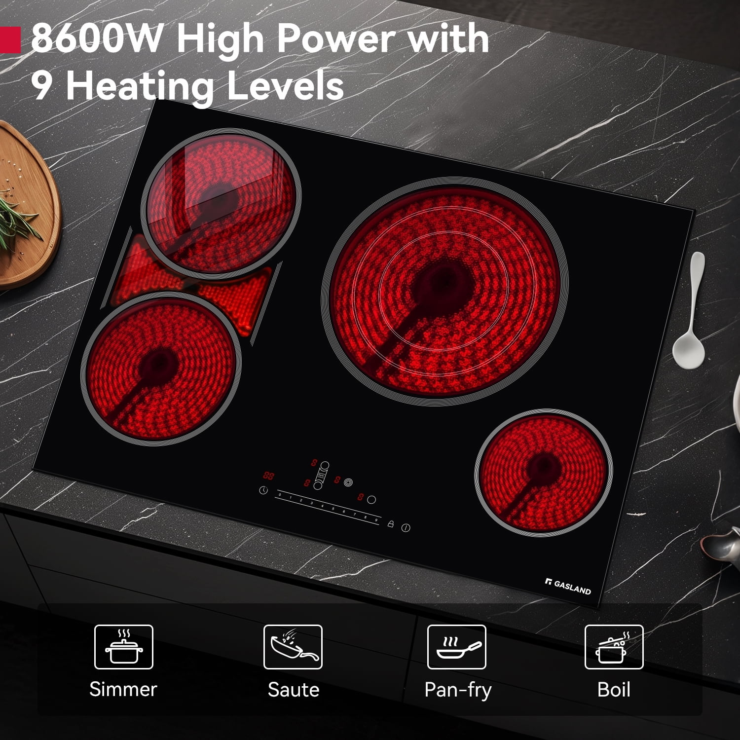 GASLAND 30 in. 4 Elements Radiant Electric Cooktop in Black, ETL & FCC, with Tri-Ring Element and Bridge Element