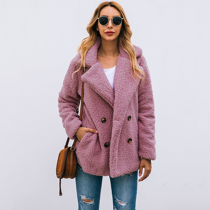 RUIVE Womens Faux Fur Cardigan Plus Size Pocket Fuzzy Warm Winter Loose Outwear Ladies Lapel Casual Coats