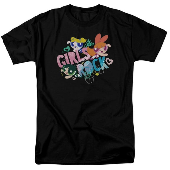 Powerpuff Girls Girls Rock S/S Adult 18/1 T-Shirt Black 4X