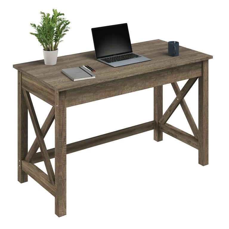 Writing Desk Work Desk with X-Pattern Legs Home Office Desks, Tan Wood Finish