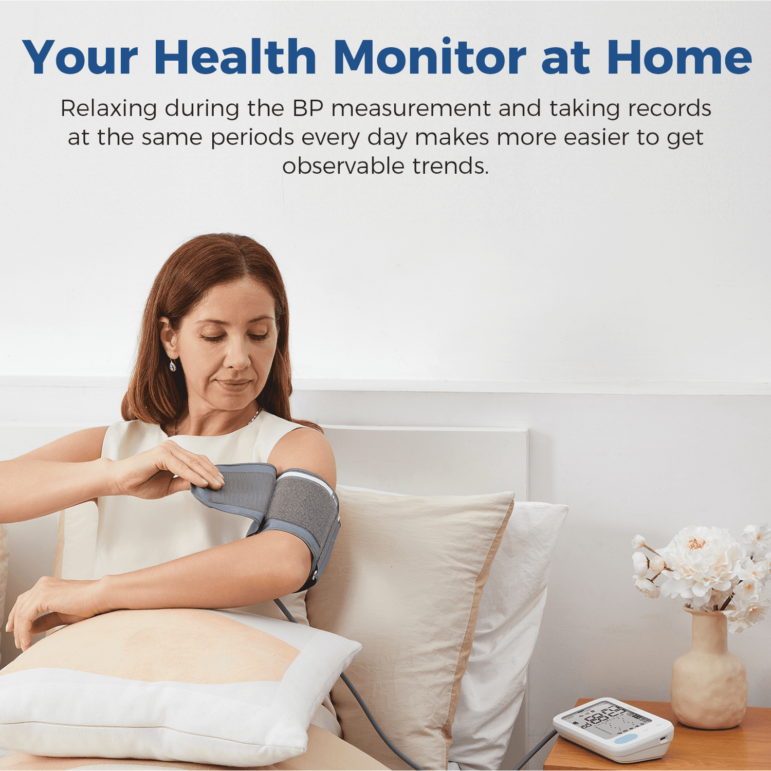 Checkme Upper Arm Blood Pressure Monitor, Accurate Automatic High Blood Pressure Machine With Free App, Large LCD Display, 2 Users, 250 Recordings, Irregular Heartbeat Reminder