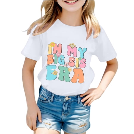 Likimi Infant Kids Girls T Shirt Crew Neck Short Sleeve Letter Print Fashion Tee White Size 4-5 Years