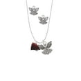 thumbnail image 2 of Delight Jewelry Silvertone Small Maroon Megaphone Silver tone Guardian Angel Charm Necklace and Stud Earrings, 2 of 4