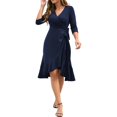 thumbnail image 2 of Kaemgyyd Fall Dresses for Women Casual Wrap V Neck 3/4 Sleeve Wedding Guest Dress Belted Ruffle Hem Midi Dress, 2 of 6