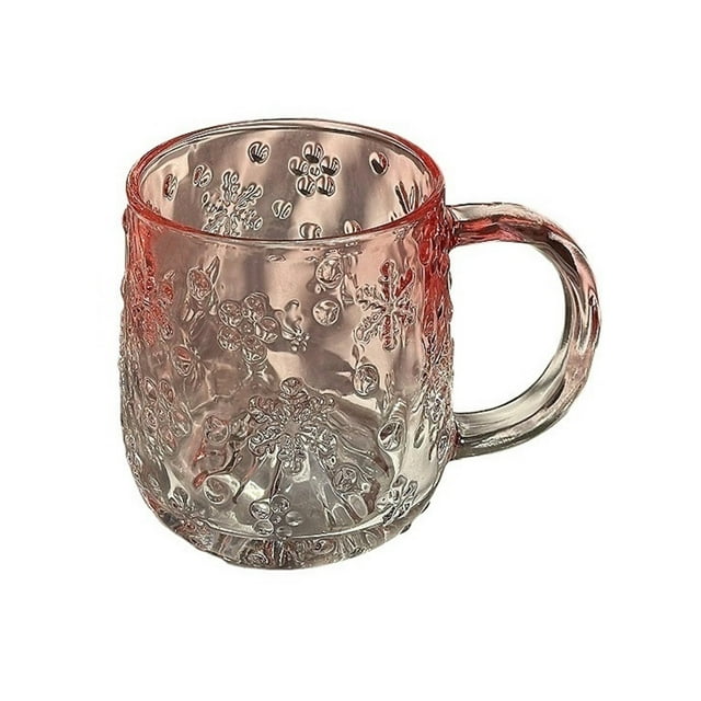 Taza de vidrio con asa y relieve de copo de nieve, 325 ml, vasos de vidrio de colores