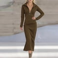 thumbnail image 7 of Half Zip Lapel Midi Dress for Women Elegant Long Sleeve Business Casual Office Party Pencil Dresses, 7 of 7