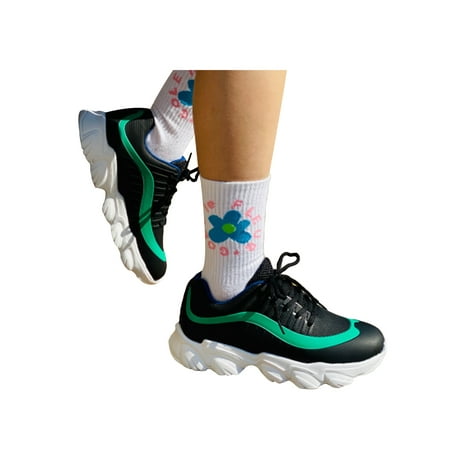 

YCCOTO Womens Lace Up Slip On Sneakers Color Block Trainers Sports Casual Soft Shoes