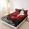 thumbnail image 4 of Homewish Chic Red Automobile Queen Sheet Sets, Modern Checkered Flag Flat Sheet, Extreme Sports Lover Queen Fitted Sheet, Lightweight Room Decor, 4pcs, 4 of 7