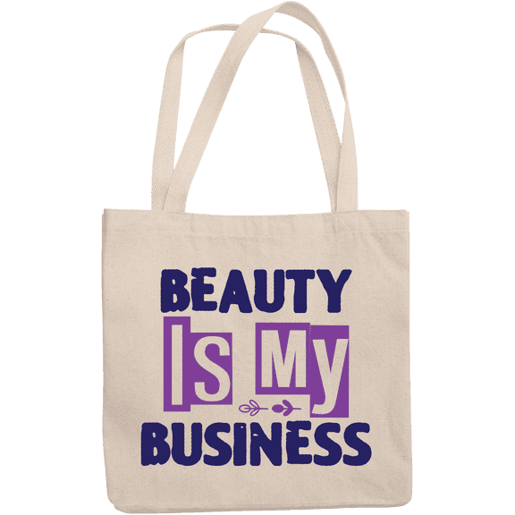 12oz Canvas Tote Bag - Beauty Is My Business, Quote About Entrepreneurship in Cosmetics - Beauty Themed Merch for Makeup Artist or Cosmetologist, Gift for Makeup Lovers & Beauticians