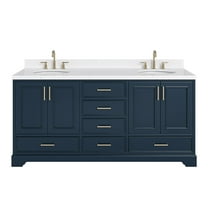 Ariel Stafford 72 Inch Double Oval Sink Bathroom Vanity With Carrara White Quartz Countertop 1.5 Edge In Midnight Blue