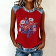 thumbnail image 5 of Womens Casual Sleeveless Tanks Independence Day Red Floral Daisy Faux Denim Trim Tops Daily Round Neck Waffle Knit Blouses, 5 of 8