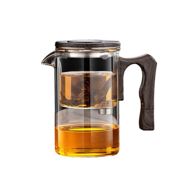 CAIROYAR Tetera de vidrio magnética con separación de agua y té, filtración de madera Z4W1