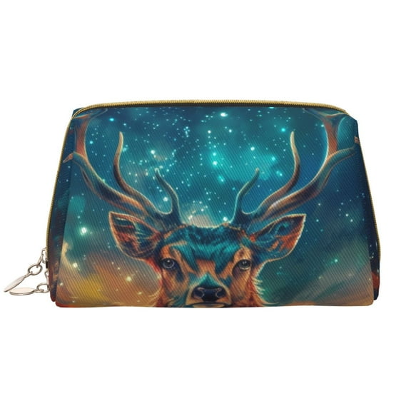 Xecao Celestial Stag Cosmic Glow Print Fashion Makeup PVC Bag Large Capacity Travel Cosmetic Bag for Women Organizer Toiletry Clutch