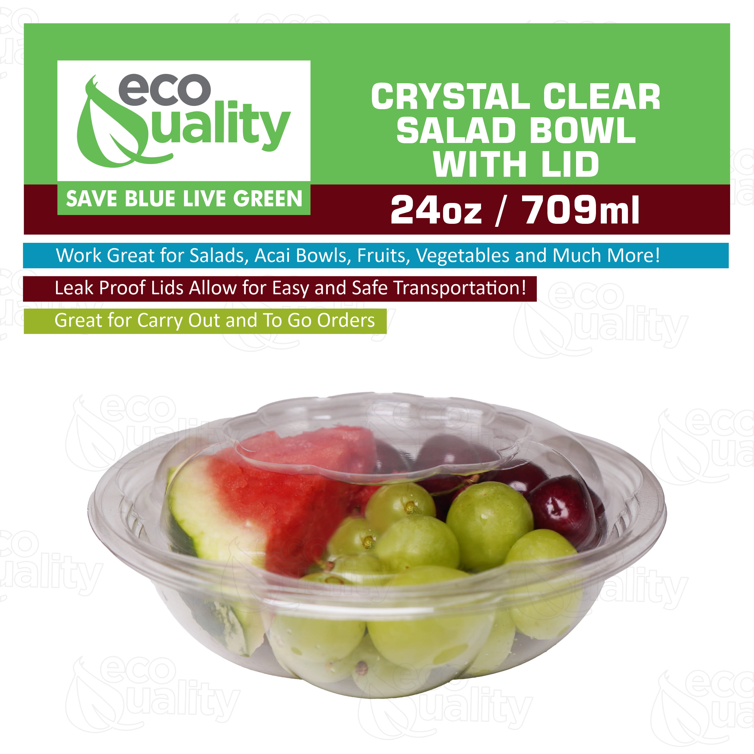Stock Your Home 24oz Clear Plastic Salad Bowls with Lids Disposable (50 Pack) Small Takeout Container with Snap on Lid for Fruit Salads, Quinoa