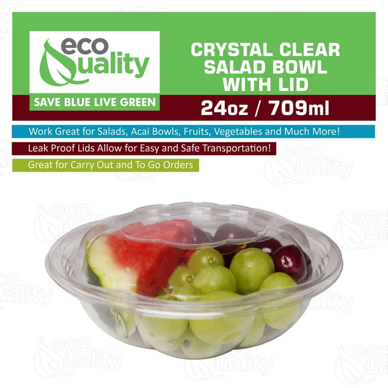 24 Oz. Clear Plastic Salad Bowls With Airtight Lids Food