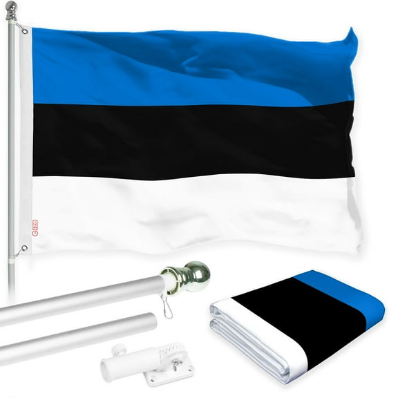 G128 Combo Pack: 6 Ft Tangle Free Spinning Flagpole (Silver) & Estonia Flag 3x5 Ft Printed 150D Polyester, Brass Grommets (Flag Included) Aluminum Flag Pole