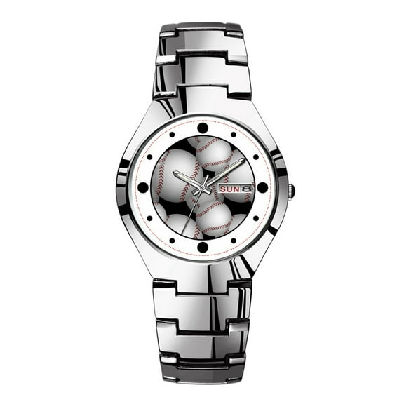Mens Watches Silvery Steel Band Top Brand Waterproof Japan Quartz Watch Christmas Men Business Clock Baseballs Pattern Watch