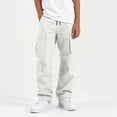 thumbnail image 6 of TQWQT Boys Cargo Pants Kids Loose Fit Sweatpants Elastic Waist Wide Leg Trousers Multi Pocket Casual Long Pants Children Streetwear Joggers Comfortable Playwear Outdoor Activewear White Size 4-12, 6 of 9