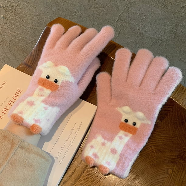 Guantes cálidos de dibujos animados con pantalla táctil para mujer, de invierno, gruesos, lindos, para parejas, para estudiantes, de lana tejida a prueba de frío, para montar a caballo con cinco dedos