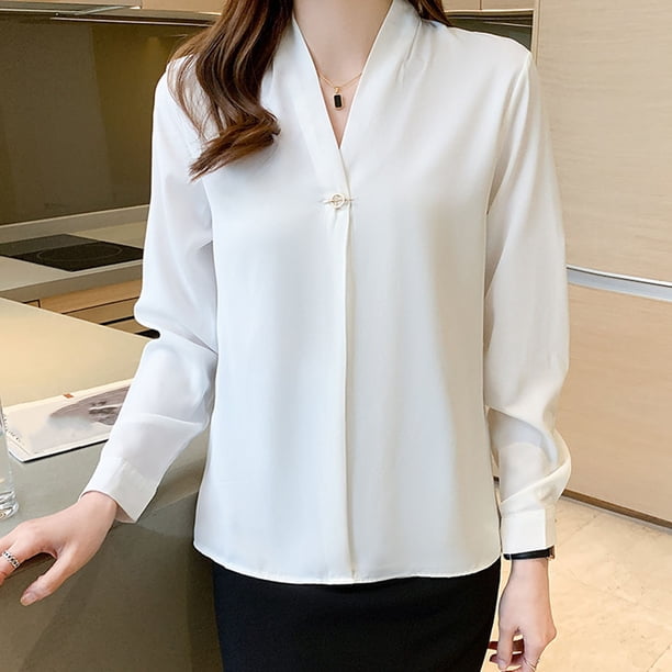 Blusas para mujer,Suéter de cuello en V para mujer, jersey informal de manga larga, tejido de poliéster suave, versátil para uso diario, sopatenor