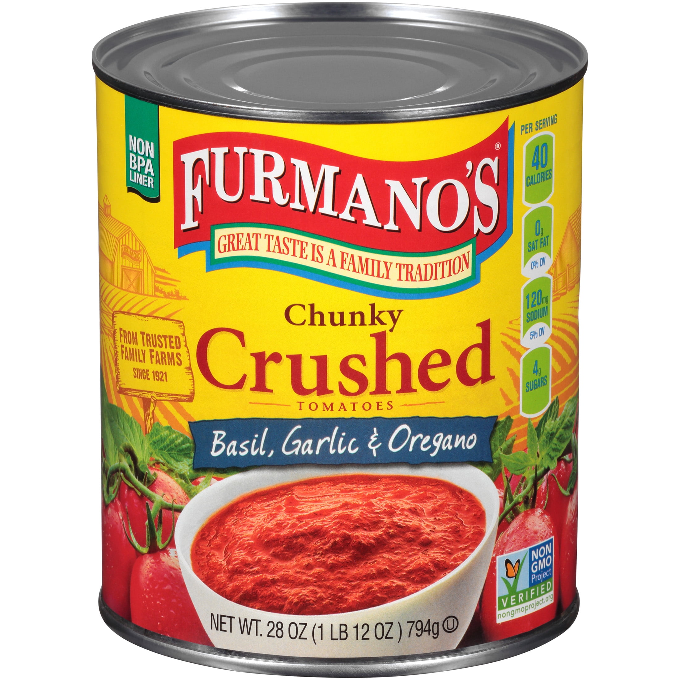(2 pack) Furmano's Crushed Tomatoes with Basil, Garlic, Oregano, 28oz, Can