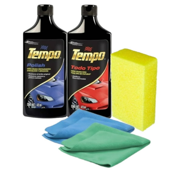 Cera líquida Tempo y cera líquida Polish + esponja y 2 paños