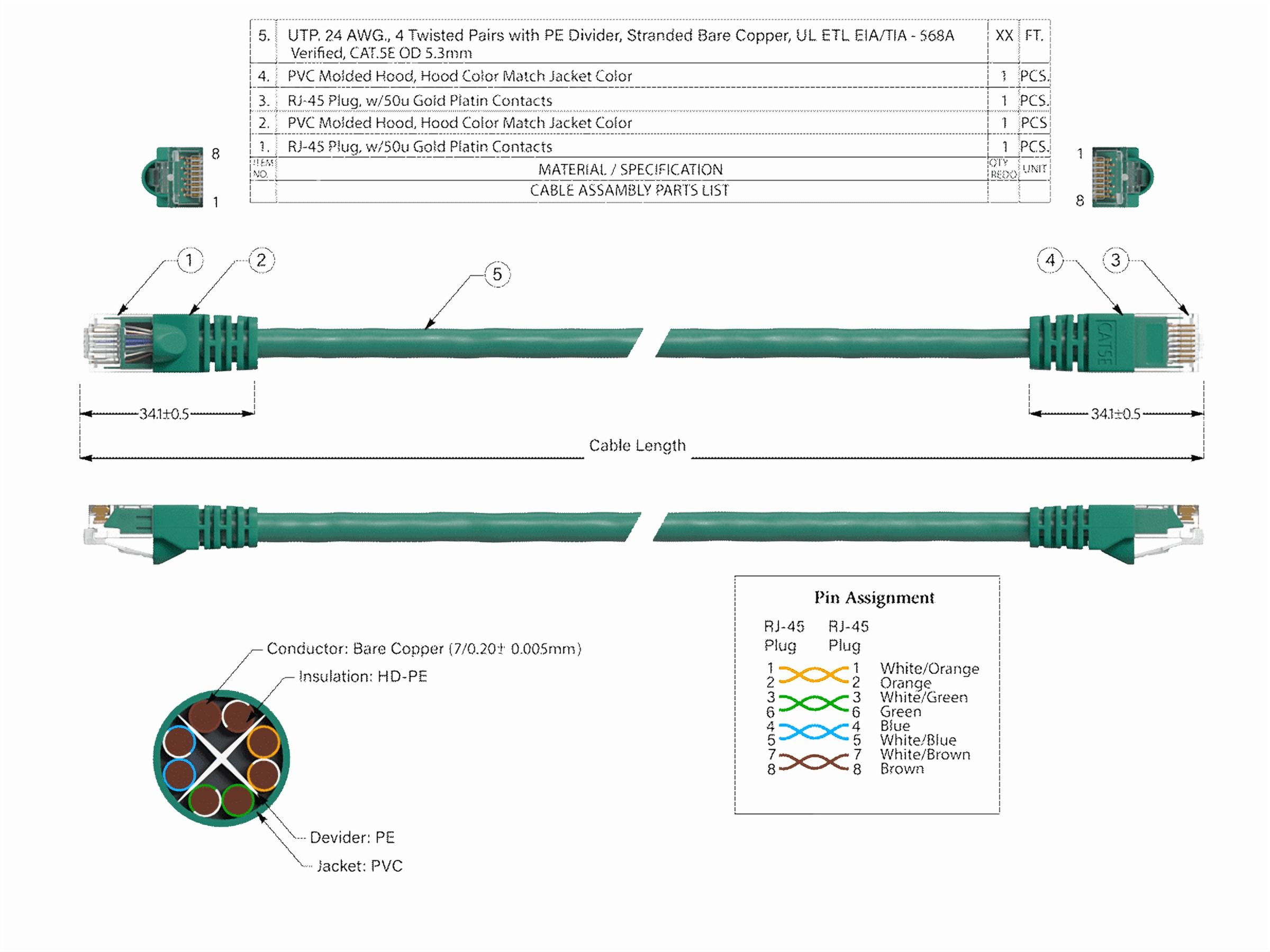 Cable Leader 100ft Cat5e UTP Ethernet Network Patch Cable Snagless 24AWG Bare Copper, Green