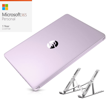 HP 14 Slim Laptop, MS Office 365(one year), Intel 4-Core Processor, 4GB Memory, 128GB Storage, Thin & Light Design, Windows 11 S (Purple) + Foldable Laptop Stand
