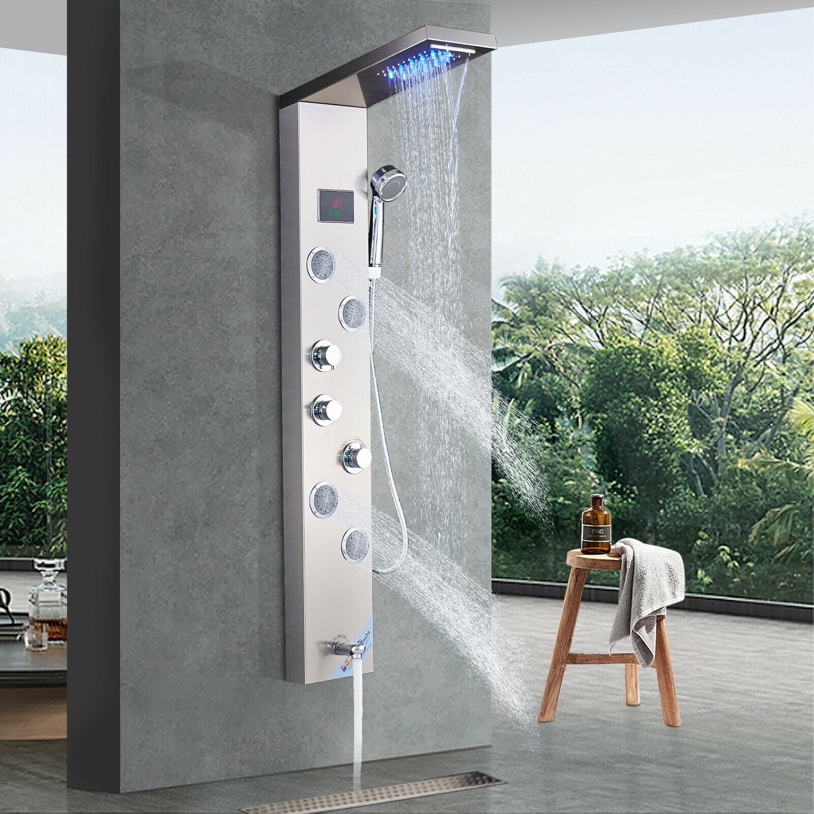 Rozin Stainless Steel Shower Panel Tower System LED Massage System with Bod 