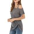 thumbnail image 5 of LELINTA Women's Casual Cold Shoulder T-Shirt Summer Short Sleeve Tunic Tops Front Knot Side Twist Blouses, Black/ Dark Grey/ Wine Red, S-2XL, 5 of 5