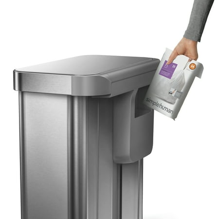 simplehuman - 58 L Rectangular Hands-Free Dual Compartment Recycling Kitchen Step Trash Can with Soft-Close Lid - Brushed Stainless Steel