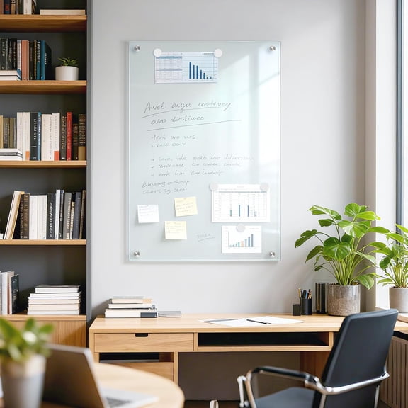 Glass Magnetic Dry Erase Board, 24" x 18" (2'x1.5') Tempered Glass Whiteboard Wall Mounted Small White Board for Home, Office, School