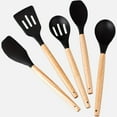 thumbnail image 2 of 5pcs Silicone Kitchen Utensil Set with Wooden Handles, Non-Stick Cookware, Food-Safe, Easy to Clean Modern Cooking Tools, Essential Kitchen Accessories, 2 of 9