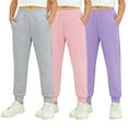 thumbnail image 3 of UACY Girls Sweatpants 3 Pack Fleece Athletic Joggers, Teen Sweat Pants with Zipper Pockets and Drawstring (Light Ashy, 11-12 Years), 3 of 9