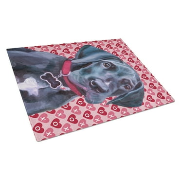 Black Great Dane Puppy Hearts Love and Valentines Day Glass Cutting Board Large