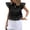 Black, variant on Womens Shirts 100% Cotton Embroidered Pattern Flutter Cap Sleeve Crew Neck Woven Fabric Breathable Lightweight Summer Tops Eyelet Detail Pullover Blouse Needlework Tops Beige M