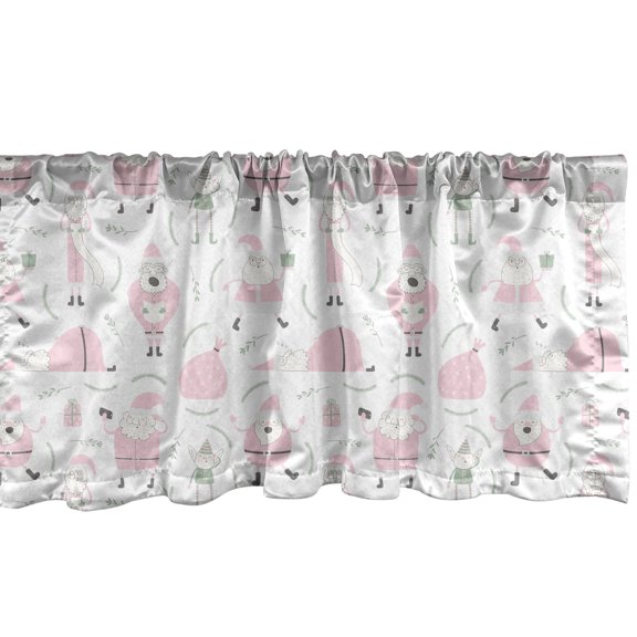 Ambesonne Christmas Valance Pack of 2, Santa Clauses Patterns, 54"X18", Rose Pale Sage Green