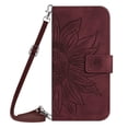 thumbnail image 2 of For IPhone 15 6.1" Sunflower  Embossed Strong Magnetic Attachment/Closure, Card Slots/Pocket, PU Leather Flip Wallet Case With Hanging Rope,Wine red,For iPhone 15, 2 of 8