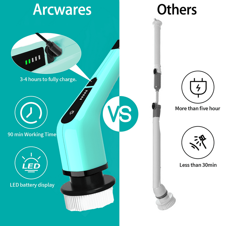 Electric Spin Scrubber Cleaning Brush Cordless with LED Lamp Digital Display Replaceable Brush Heads, for Car, Bathtub, Floor, Window, Tile, Shower
