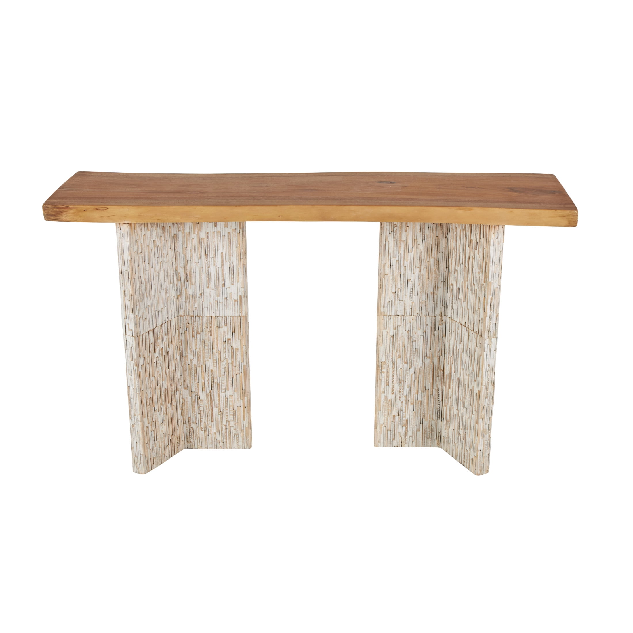 DecMode 56" x 31" Brown Teak Wood Handmade Rectangular Console Table with Envi Slat Legs, 1-Piece